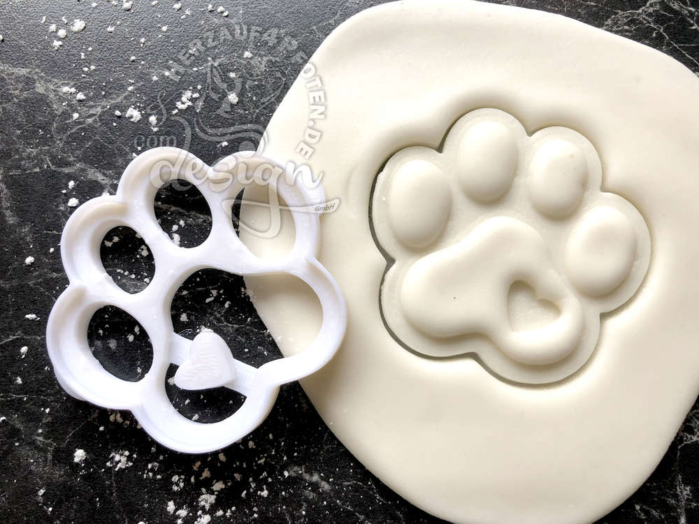 Pfoten Muster mit Herz Form Pad Keksausstecher Dog Treats Plätzchen 