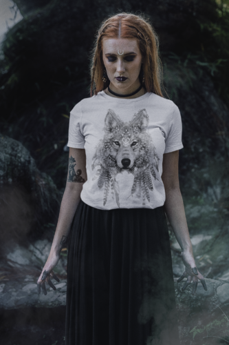 Hochwertiges T-Shirt Damen/Herren Wolf #5 weiss