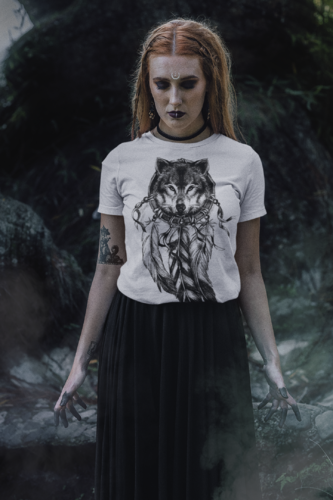 Hochwertiges T-Shirt Damen/Herren Wolf #7 weiss