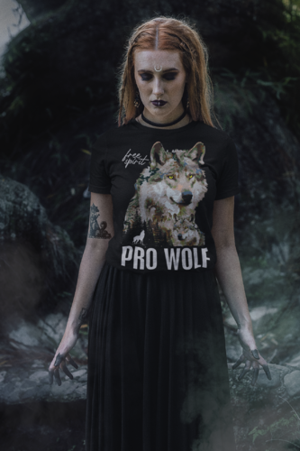 Hochwertiges T-Shirt Damen/Herren Wolf #10 schwarz