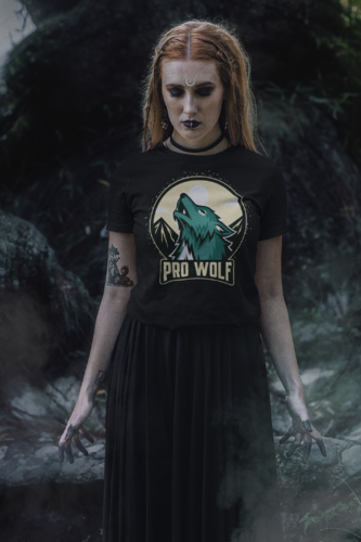 Hochwertiges T-Shirt Damen/Herren Wolf #13 schwarz